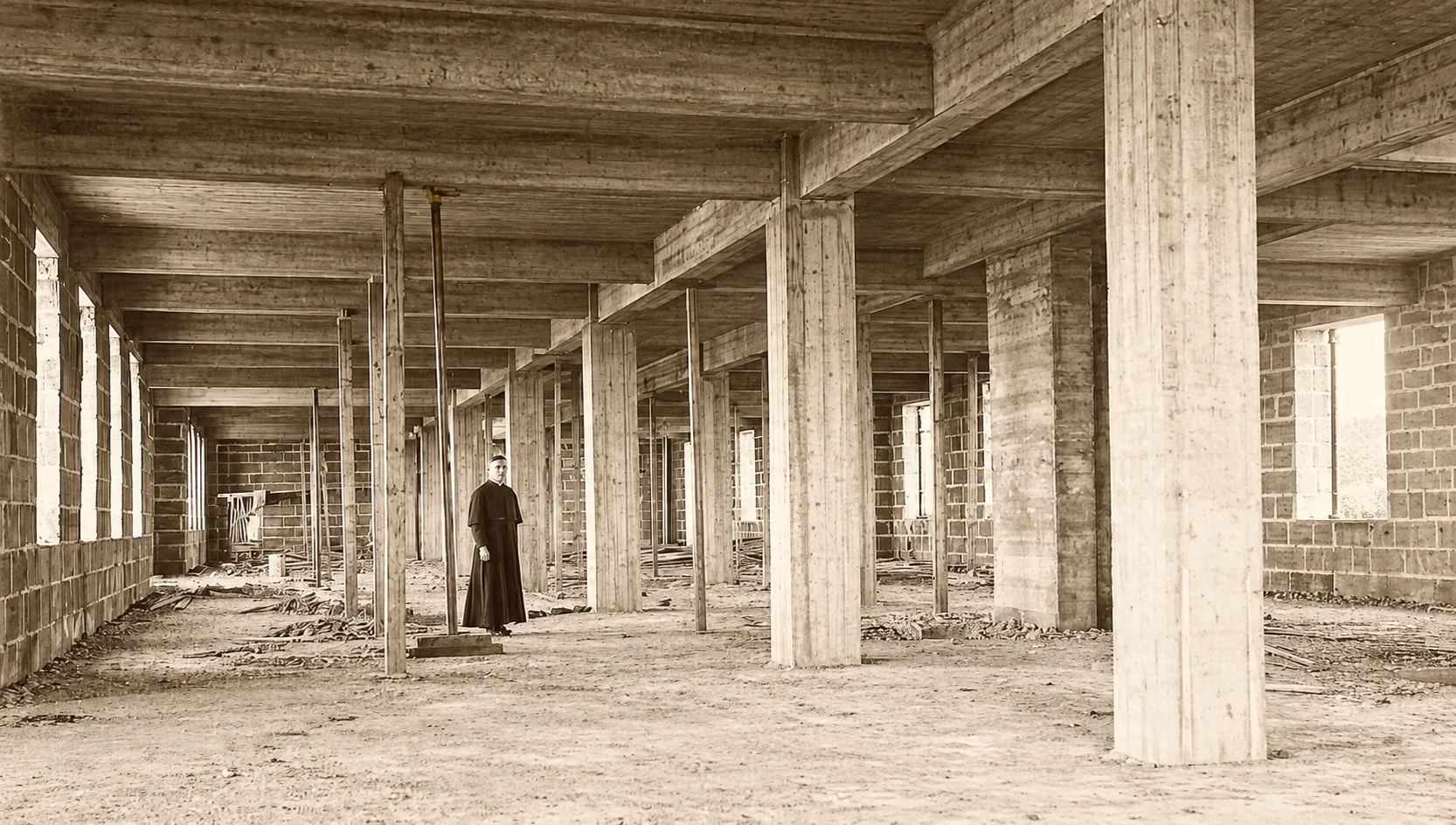 O futuro Dom Labrie em 1918, no colégio em construção