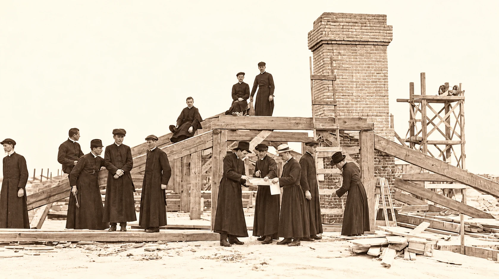 O colégio em construção em 1917
